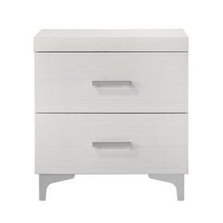 Nightstand with 2 Drawers and Bar Handle, White - Benzara