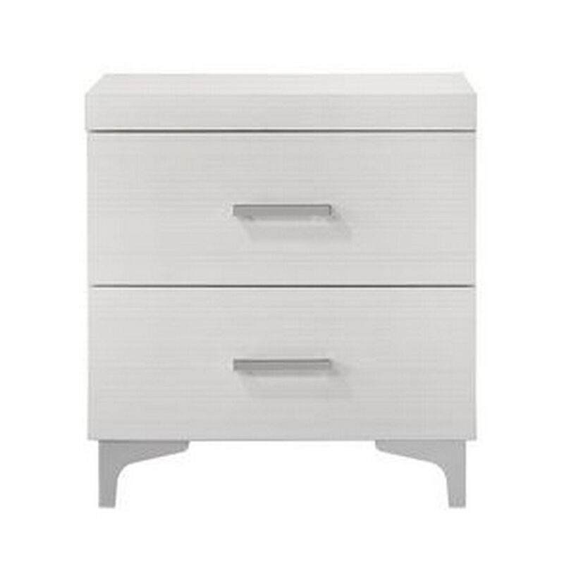 Nightstand with 2 Drawers and Bar Handle, White - Benzara