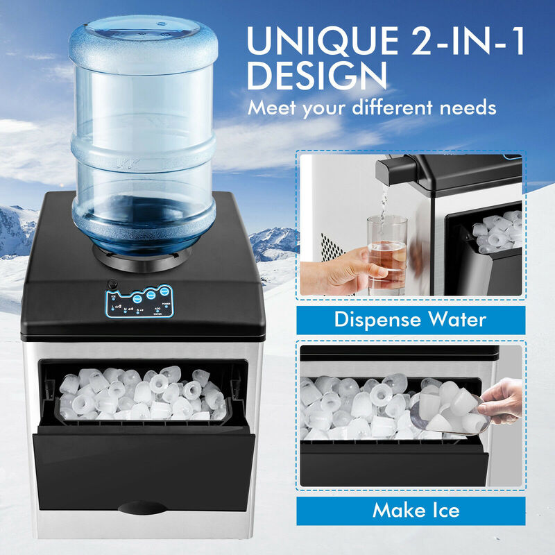 2-in-1 Countertop Ice Maker with Built-In Water Dispenser for Home or Office Use