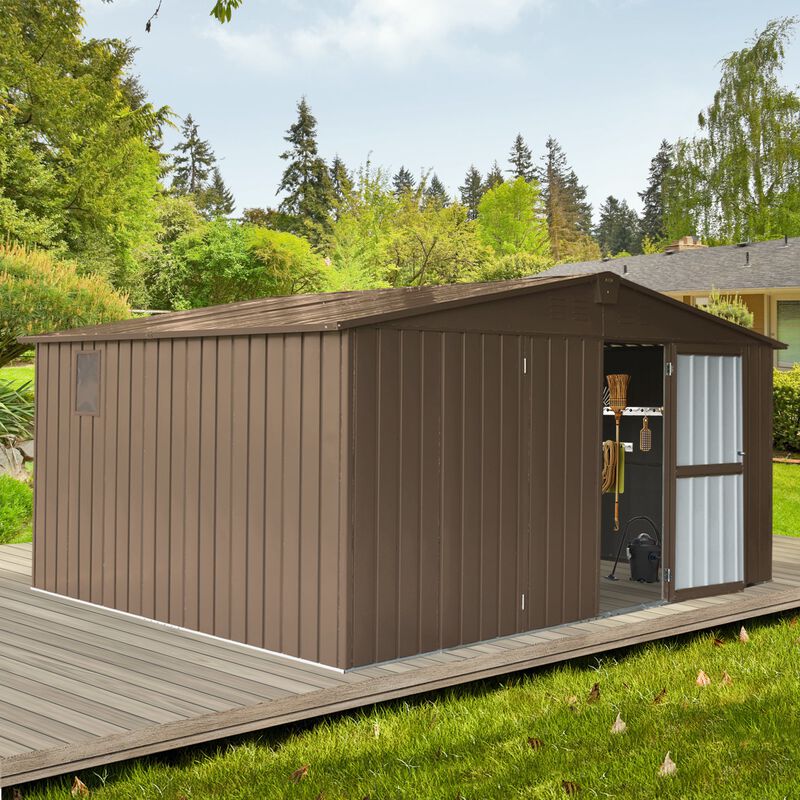 CLIHOME 11x12.5Ft Backyard Galvanized Steel Frame Storage Shed,Outdoor Metal Tool Shed Storage Room with Lockable Door image number 2