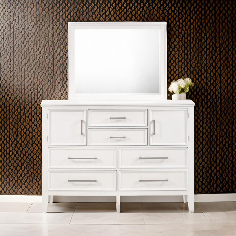 Zavi 32 x 40 Dresser Mirror, Rectangular Shape, Tempered Glass, White - Benzara