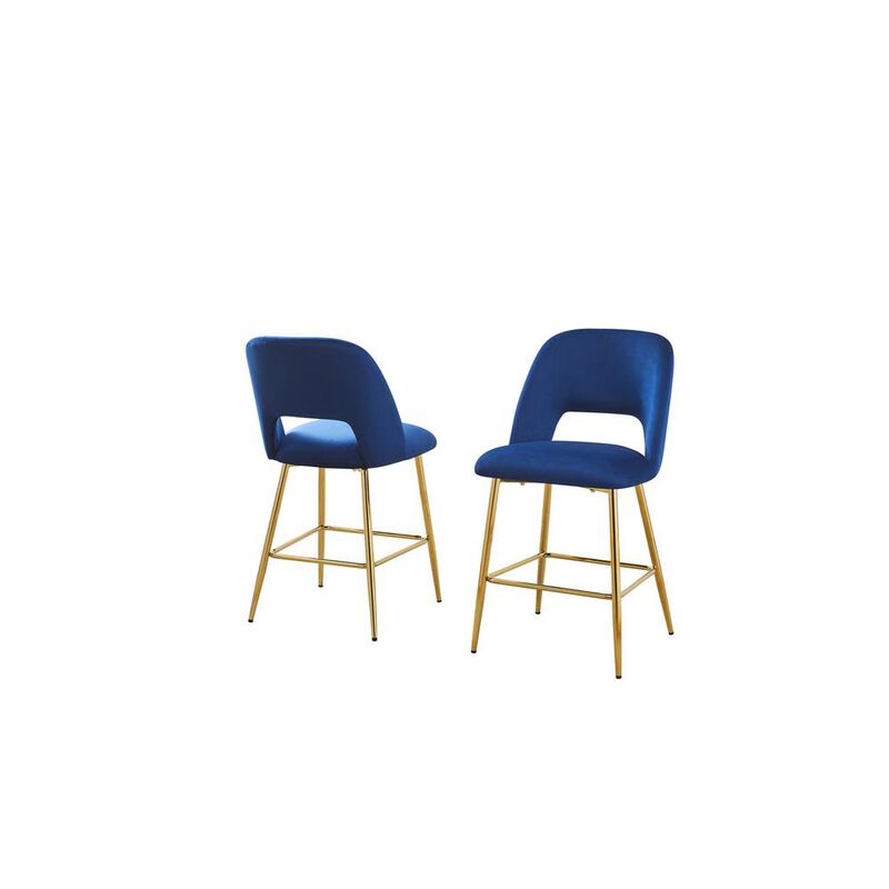 Best Quality Furniture Navy Blue velvet upholstery counter height chairs *SET OF 2*