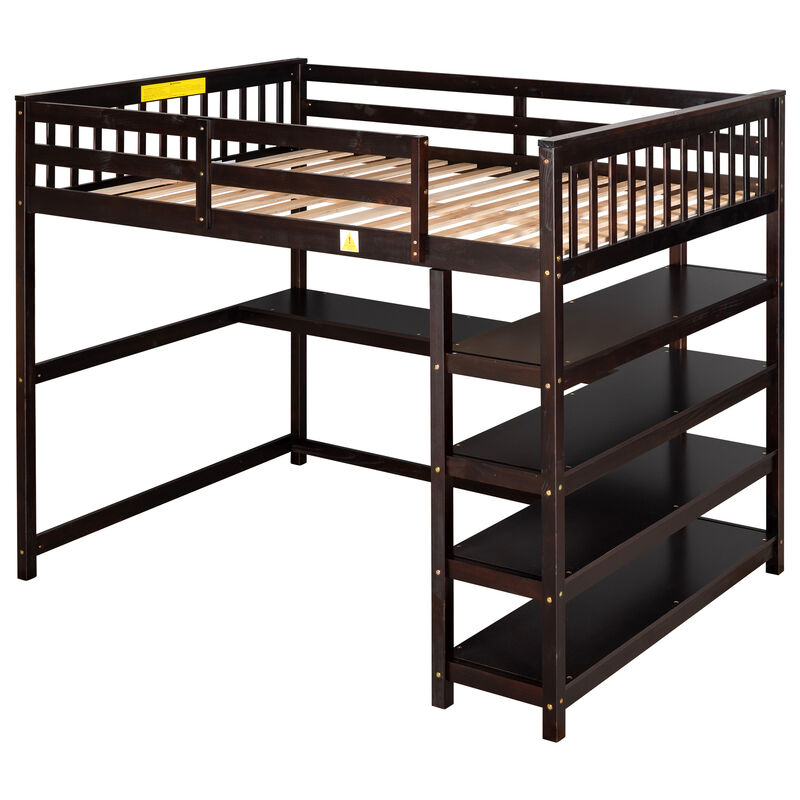 Merax Full Size Loft Bed with Storage Shelves and Under-bed Desk