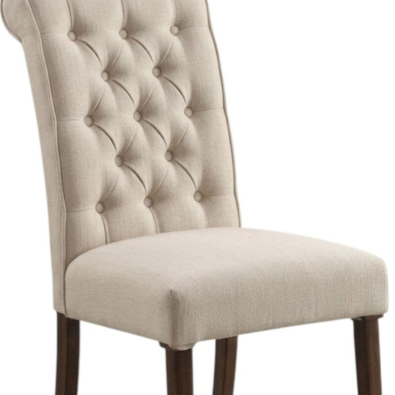HomeRoots Set of Two Tufted Beige and Brown Upholstered Linen And Solid Wood Dining Side Chairs image number 5