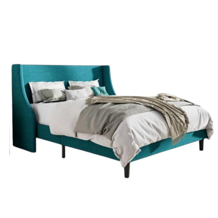 Hivvago Full Size Turquoise Linen Blend Upholstered Platform Bed with Wingback Headboard