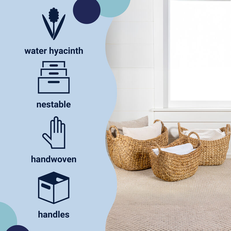 Nellie Farmhouse Classic Handwoven Hyacinth Storage Boat Baskets with Handles