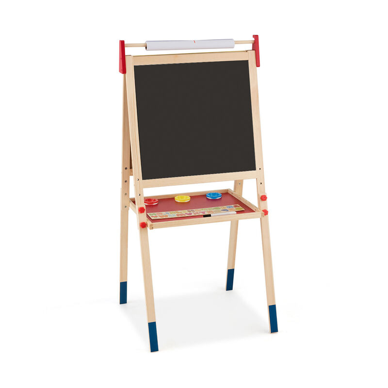 All-in-One Wooden Kid's Art Easel with Magnetic Stickers and Paper &ndash; Adjustable Height