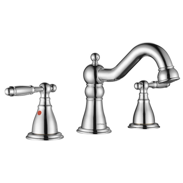 Bothwa Home Vintage-Style Chrome Widespread Bathroom Faucet, 2-Handle Traditional Sink Faucet With Pop-Up Drain Included