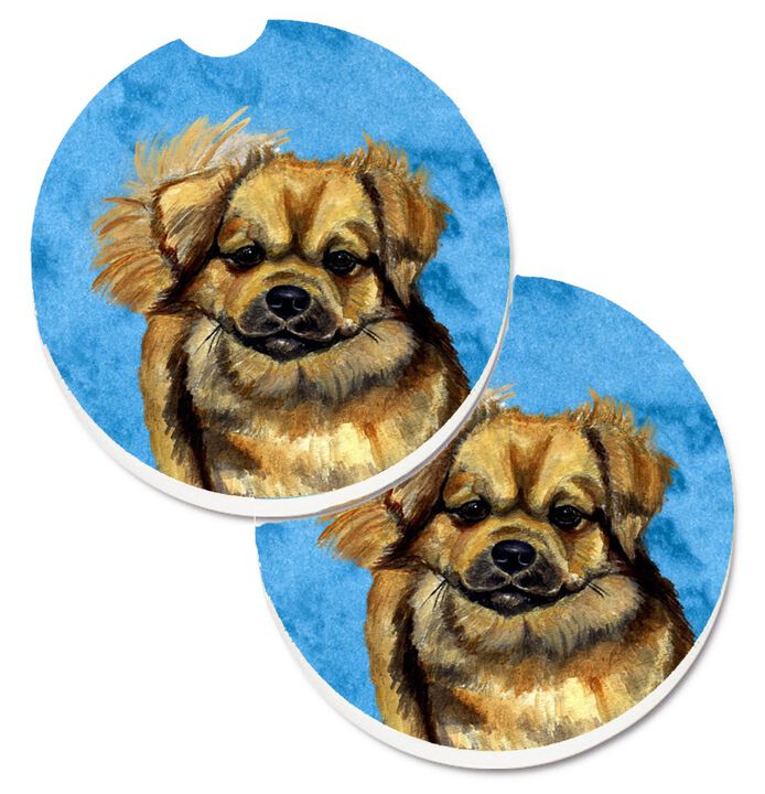 Caroline's Treasures Blue Tibetan Spaniel Set of 2 Cup Holder Car Coasters LH9394BUCARC, 2.56, Multicolor