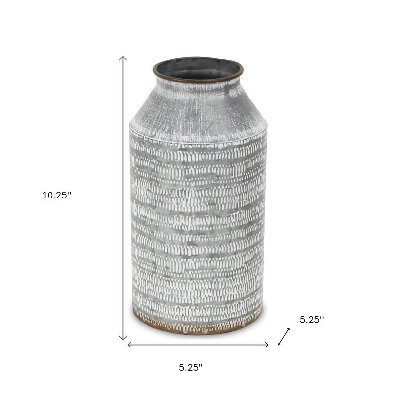 HomeRoots 10" Gray Galvanized Metal Geometric Patterned Jug Vase image number 4