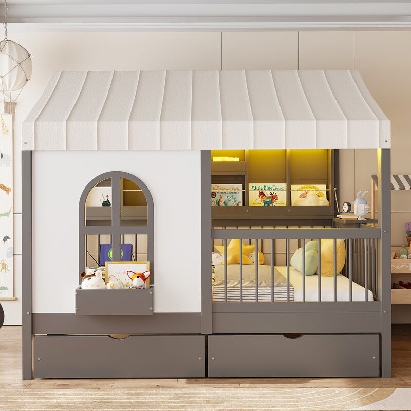 Merax Full Size House Bed with 2 Large Drawers image number 1