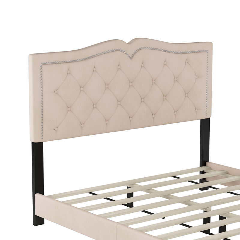 Merax Modern Velvet Platform Bed with Headboard