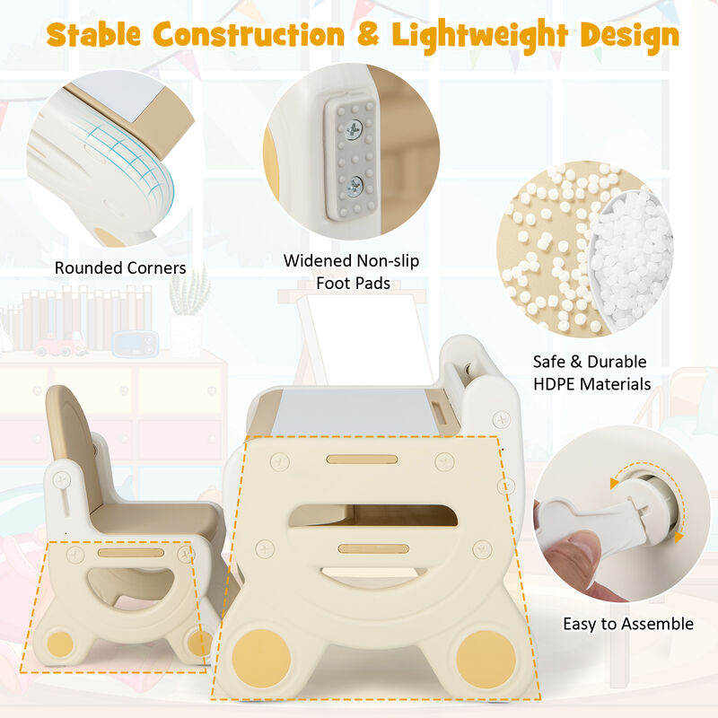 Kids Drawing Table and Chair Set with Watercolor Pens, Blackboard, and Eraser &ndash; Creative Art Station