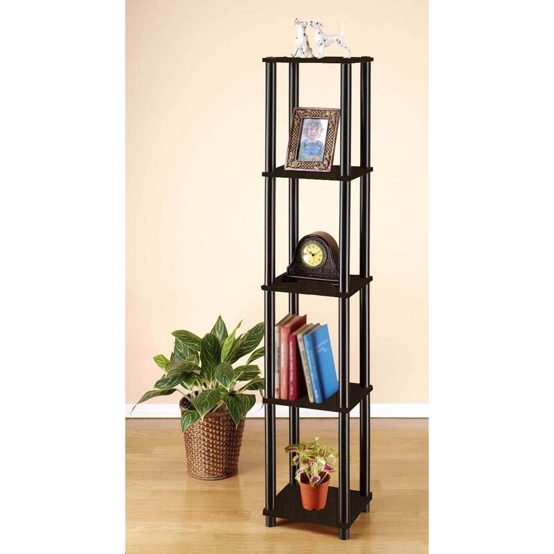 Hivvago 5-Tier Square Corner Display Shelf Bookcase in Espresso/Black