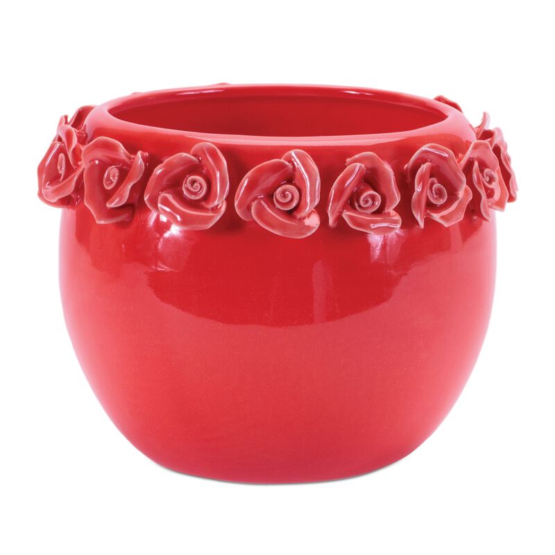 Set of 2 Stoneware Bud Vases with Floral Accent for Shelf or Tabletop Display