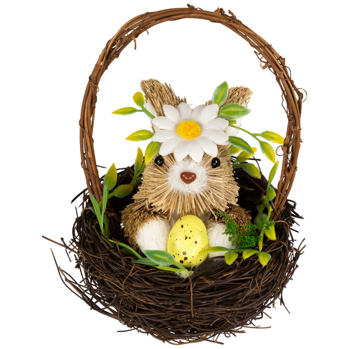 Rabbit with Twig Basket Easter Decoration - 7"