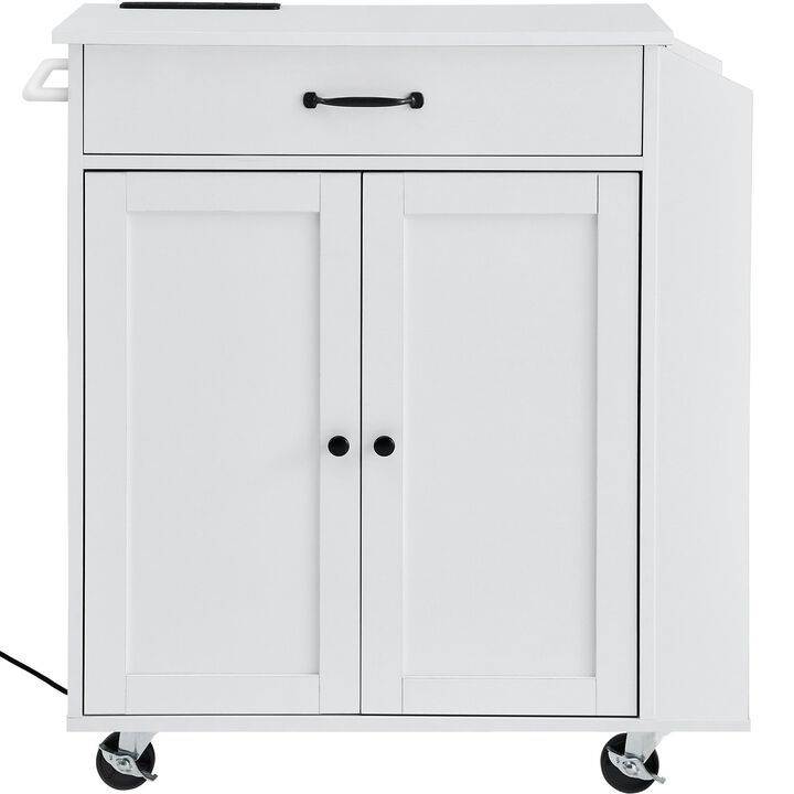 Kitchen Island Cart Rolling Storage Cabinet on Wheel with Charging Station