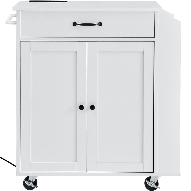 Kitchen Island Cart Rolling Storage Cabinet on Wheel with Charging Station