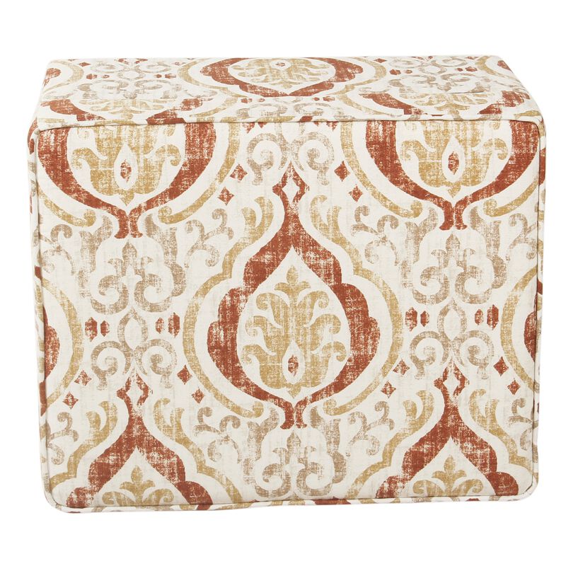 Ishi Accent Storage Ottoman, 22 Inch Orange and Beige Paisley Design - Benzara