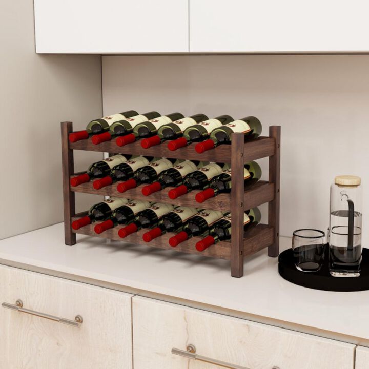 3-Tier Wicker Freestanding Countertop Wine Bottle Organizer