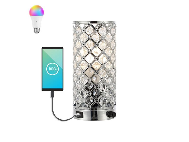 Lucie Mid-Century Modern Iron/Acrylic LED Mini Uplight Table Lamp with USB Charging Port and Smart Bulb