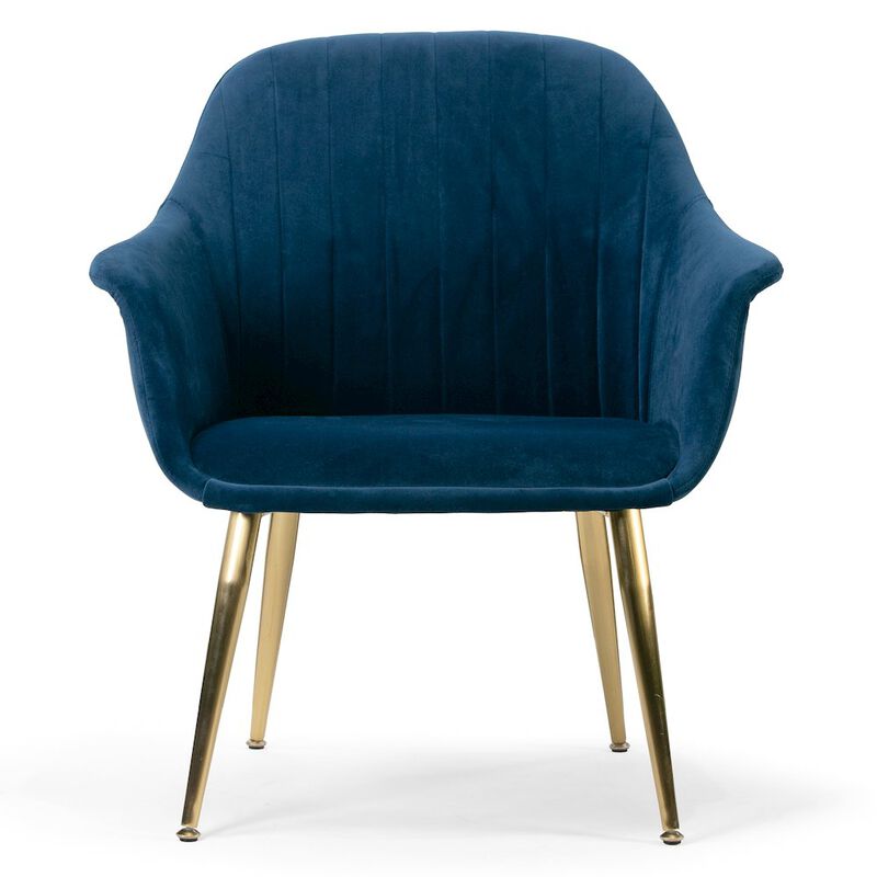 Glamour Home Angela Blue Velvet Accent Chair with Golden Metal Legs Stitching Accent