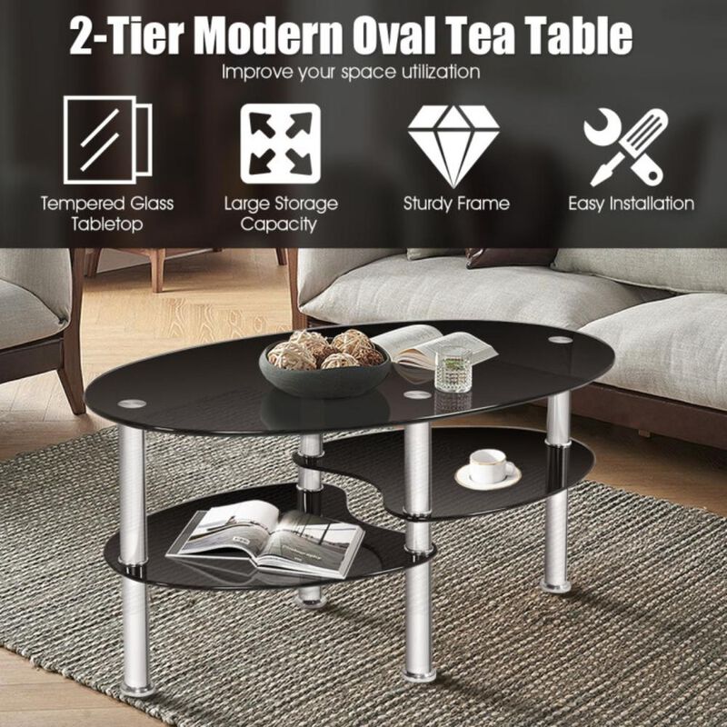 Hivvago Tempered Glass Oval Side Coffee Table