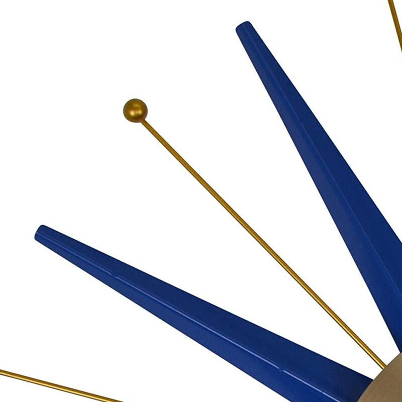 HomeRoots 27" Blue And Gold Metal Silent Analog Starburst Wall Clock image number 4
