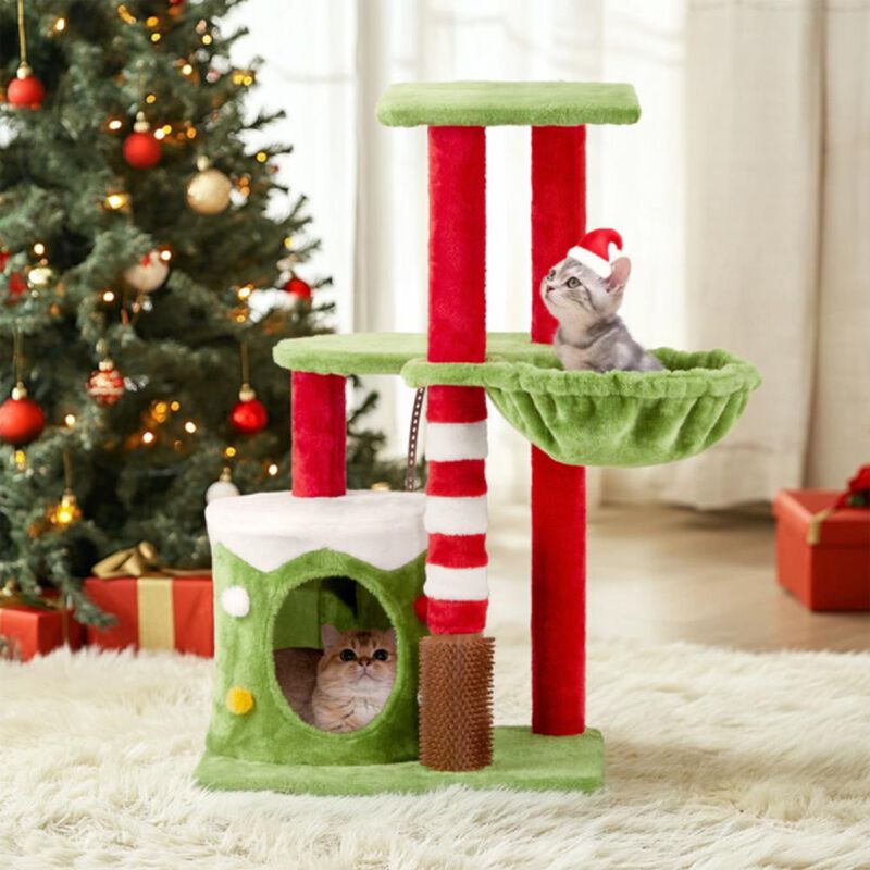 Cat Scratching Posts Tower with Condo & Hammock Multi-Level Playhouse for Cats
