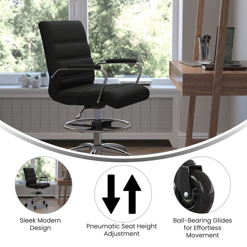 Flash Furniture Mid-Back Black Drafting Chair with Adjustable Foot Ring, Chrome Base, image number 5