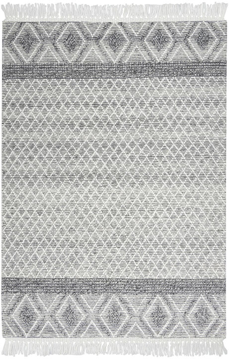 4 x 6 gray and Ivory geometric Hand Woven Area Rug With Fringe