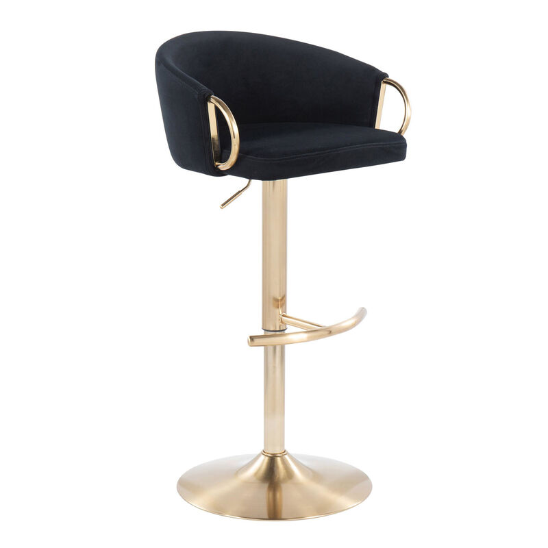 Lumisource Claire Contemporary/Glam Adjustable Bar Stool in Gold Metal, Velvet - Set of 2 image number 3
