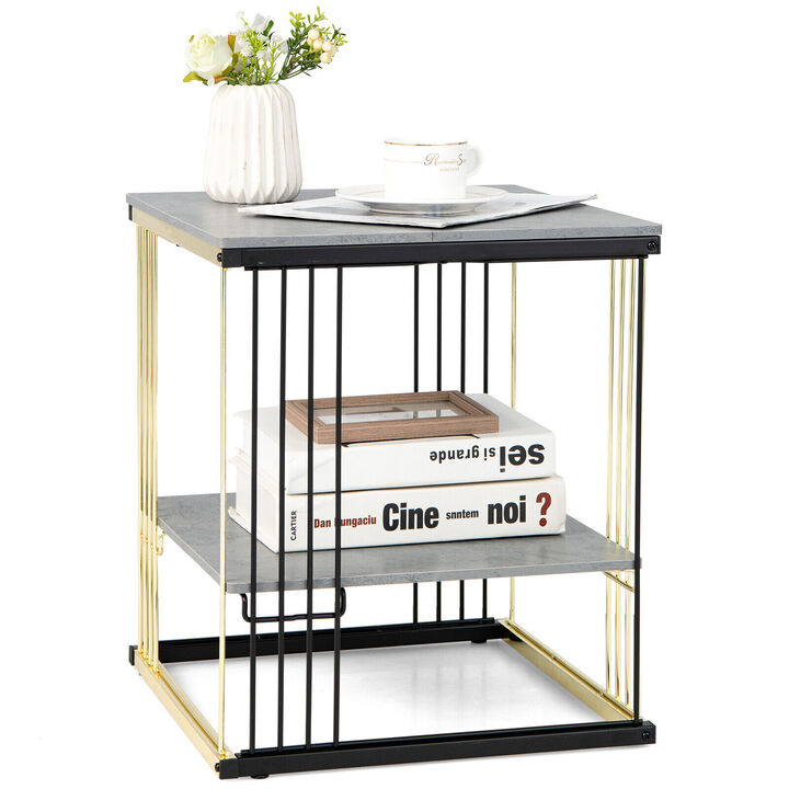 2-Tier Metal Square Side End Table with Removable Shelf-Gray