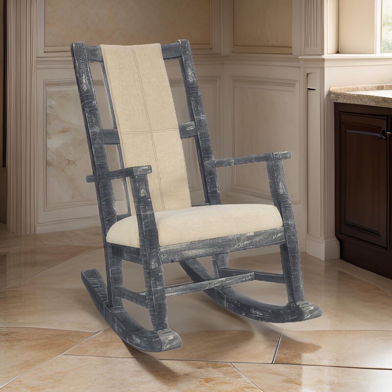Rena Rocking Chair, Cushion Seat and Back, Black Mahogany Mindy Wood - Benzara