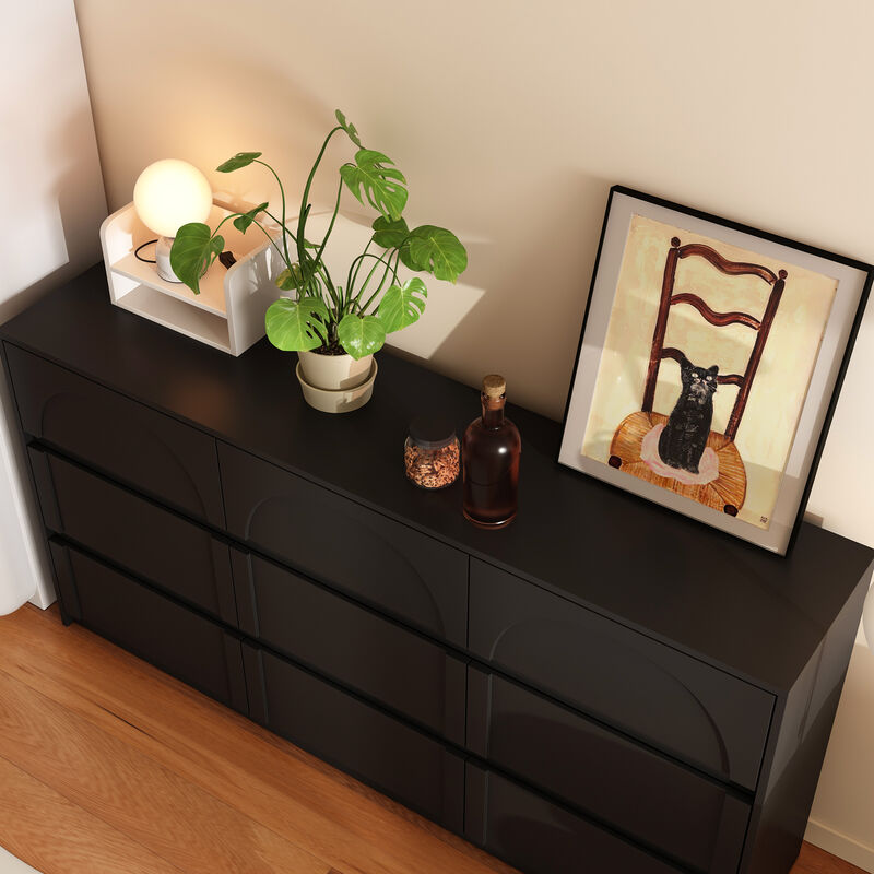 FUFU&GAGA Modern Black Dresser with 9 Drawers, P2 MDF, Black Finish (63" W x 31.5" H x 13.7" D),Black