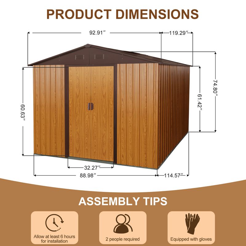 8ft x 10ft Outdoor Metal Storage Shed with Metal Foundation image number 3