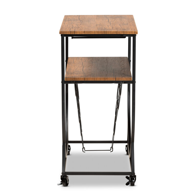 Baxton Studio Dania Industrial Black Metal and Walnut Finished Wood Mobile Wine Bar Cart