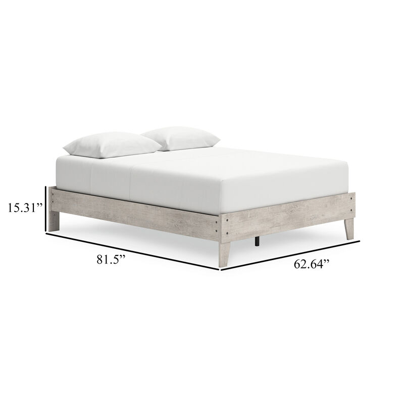 Shawn Queen Size Minimalist Platform Bed, Light Gray Wood, Low Profile - Benzara