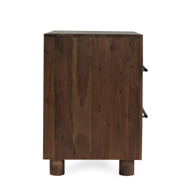 Jenna Nightstand, 30 Inch Modern Cocoa Brown Acacia Wood, 2 Drawers - Benzara