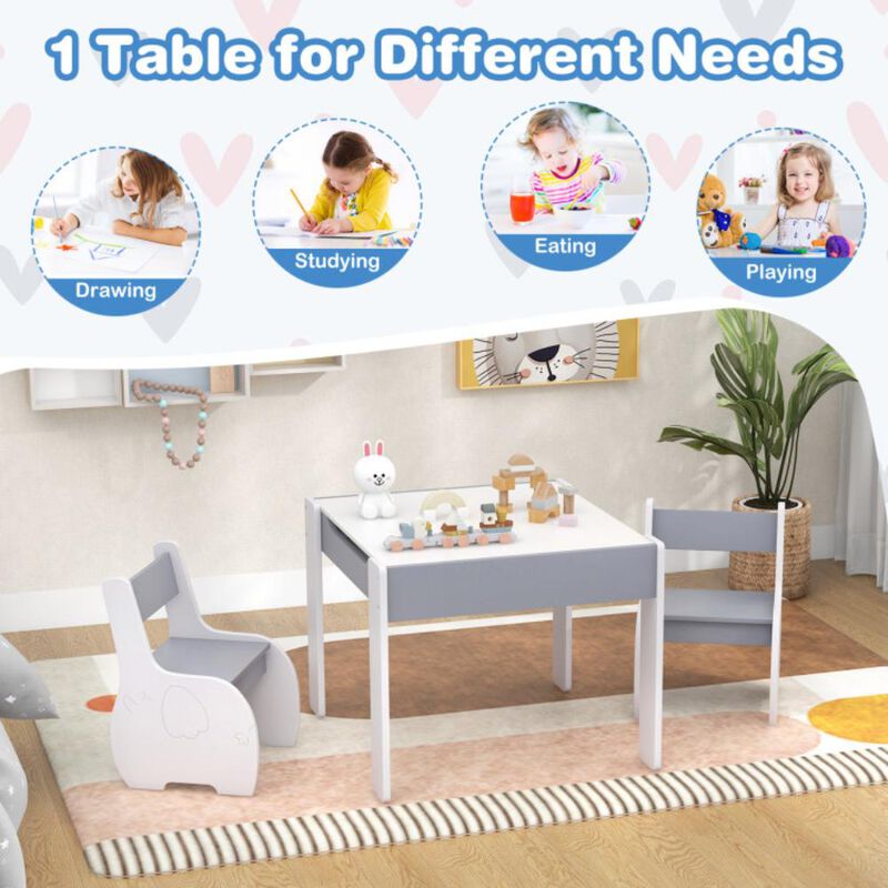Hivvago 4-in-1 Wooden Activity Kids Table and Chairs with Storage and Detachable Blackboard