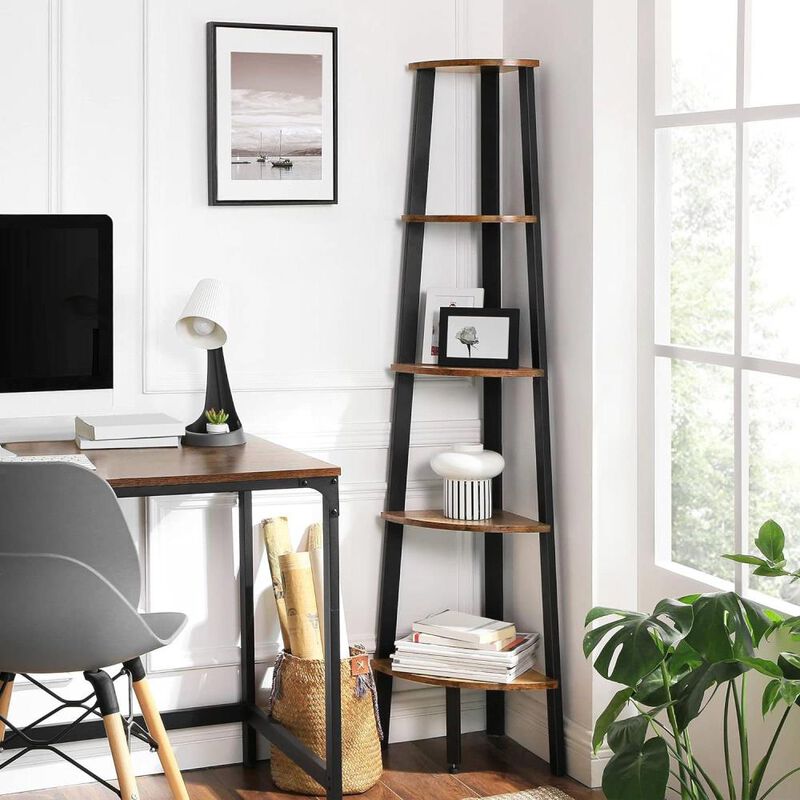 Hivvago Modern 4-Shelf Brown Black Corner Shelving Unit Slim Bookcase