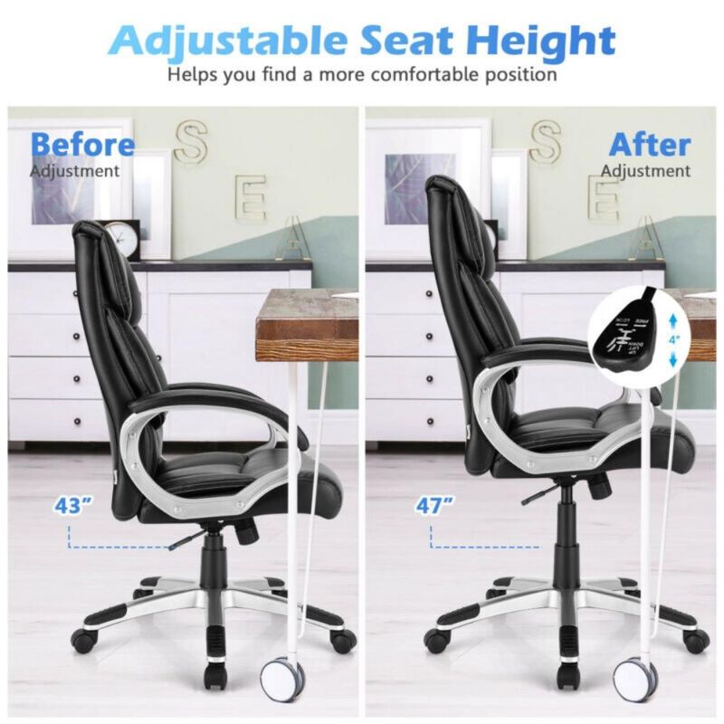 Big and Tall Adjustable High Back Leather Executive Computer Desk Chair