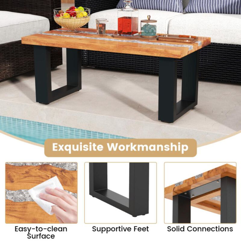 Hivvago Teak Wood Patio Table with River Feel Epoxy Tabletop
