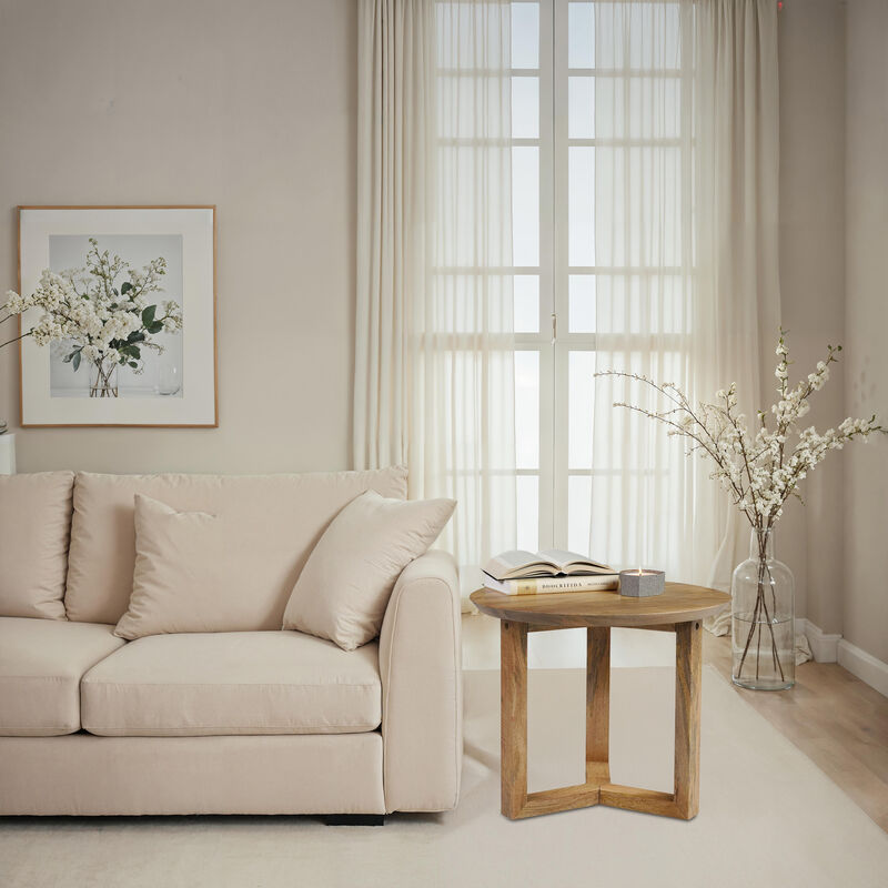 Nina 18.5" Round Handcrafted Side End Table | Natural Brown Mango Wood