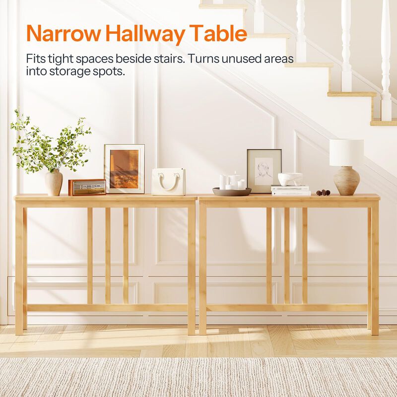 Slim Wicker Console Table with X Frame, Narrow Entryway Hall Table-Natural image number 6