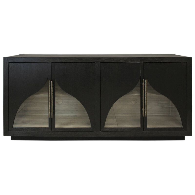 Alex Hamilton Kate 4-Door Sideboard with Solid Wood, Oak, Iron Handles, Dark Brown Finish