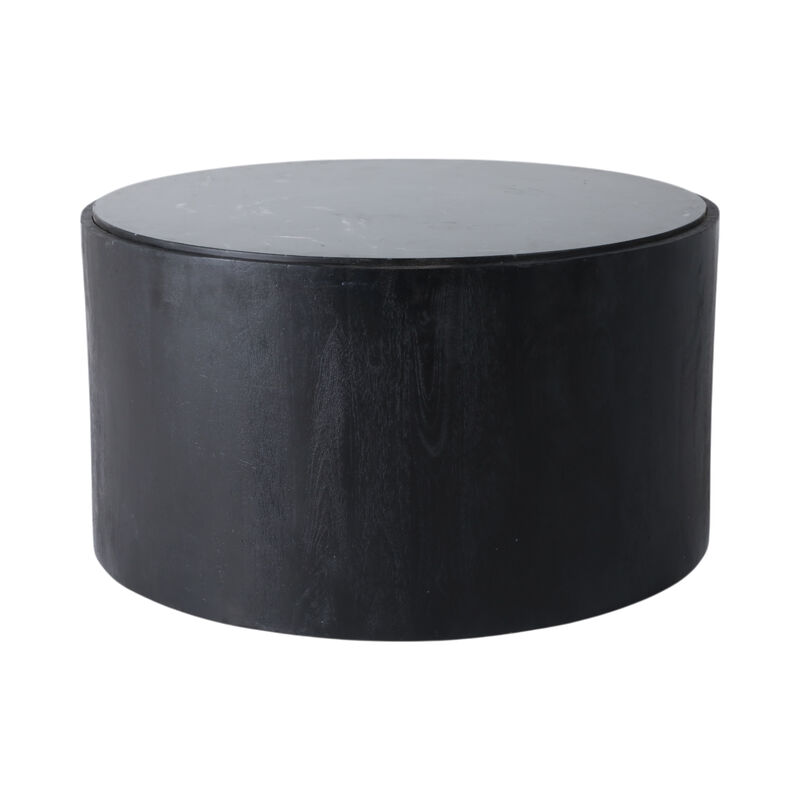 32x17 Marble Inlay Rnd Coffee Table, Blk/wht image number 3