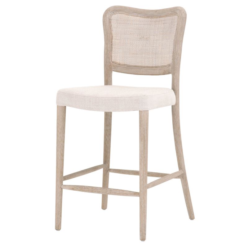 Cane Back Wooden Frame Counter Stool with Padded Seat, Beige-Benzara