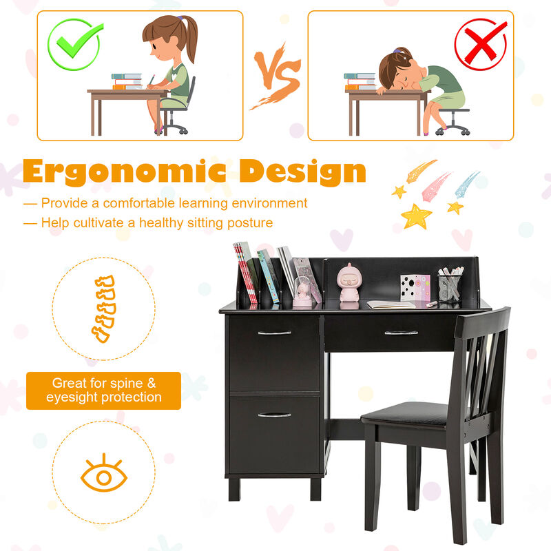 Multi-Functional Wooden Kids Desk Set with Drawer and Storage