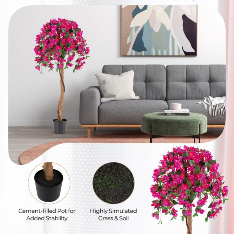 Hivvago Set of 2 4.5 Feet Artificial Azalea Tree with Cement Pot